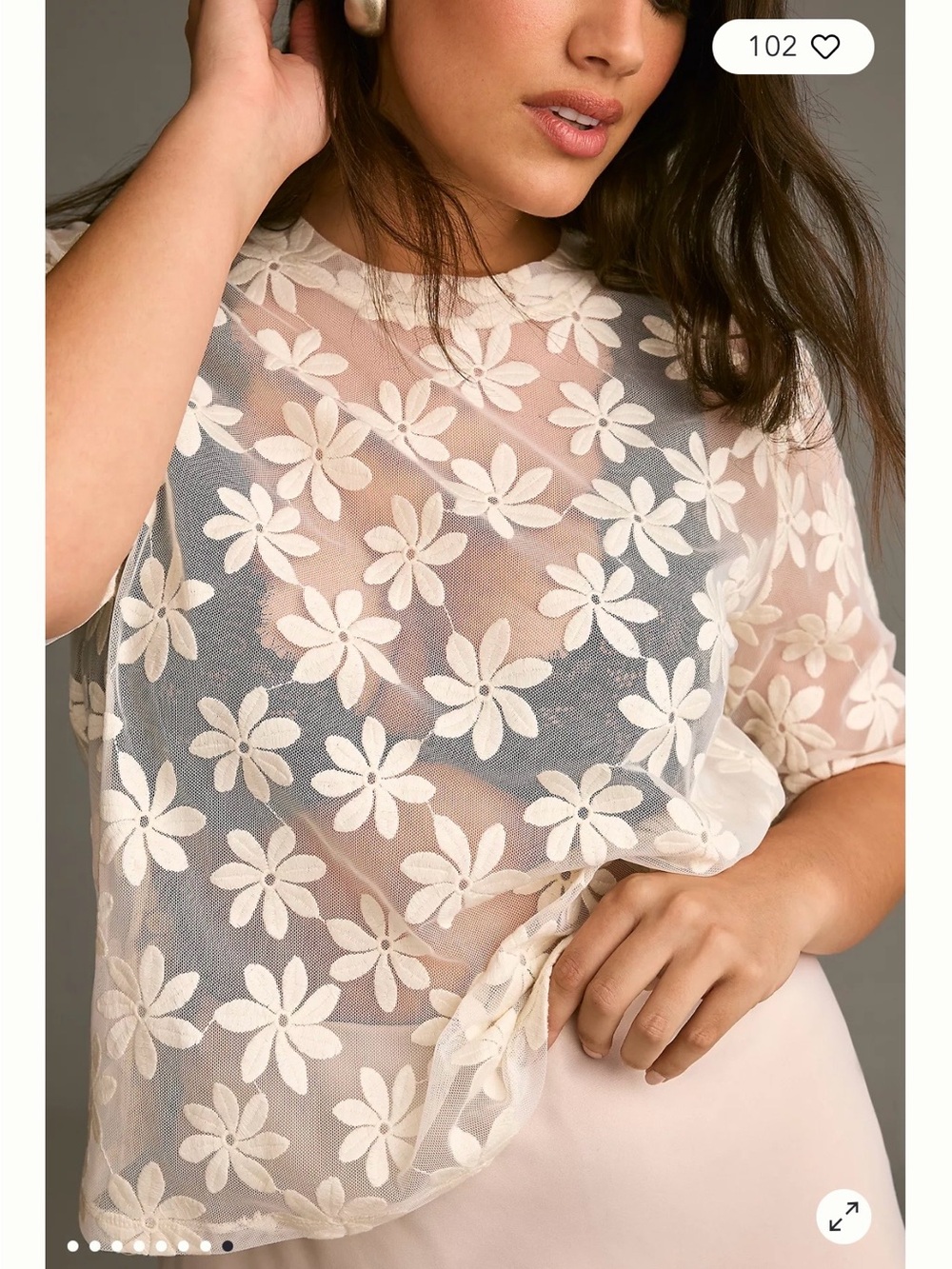 ANTHROPOLOGIE Porridge Daisy Sheer Lace T-Shirt